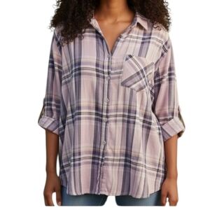 croft & barrow Lavender and Navy Plaid Button-Down Shirt